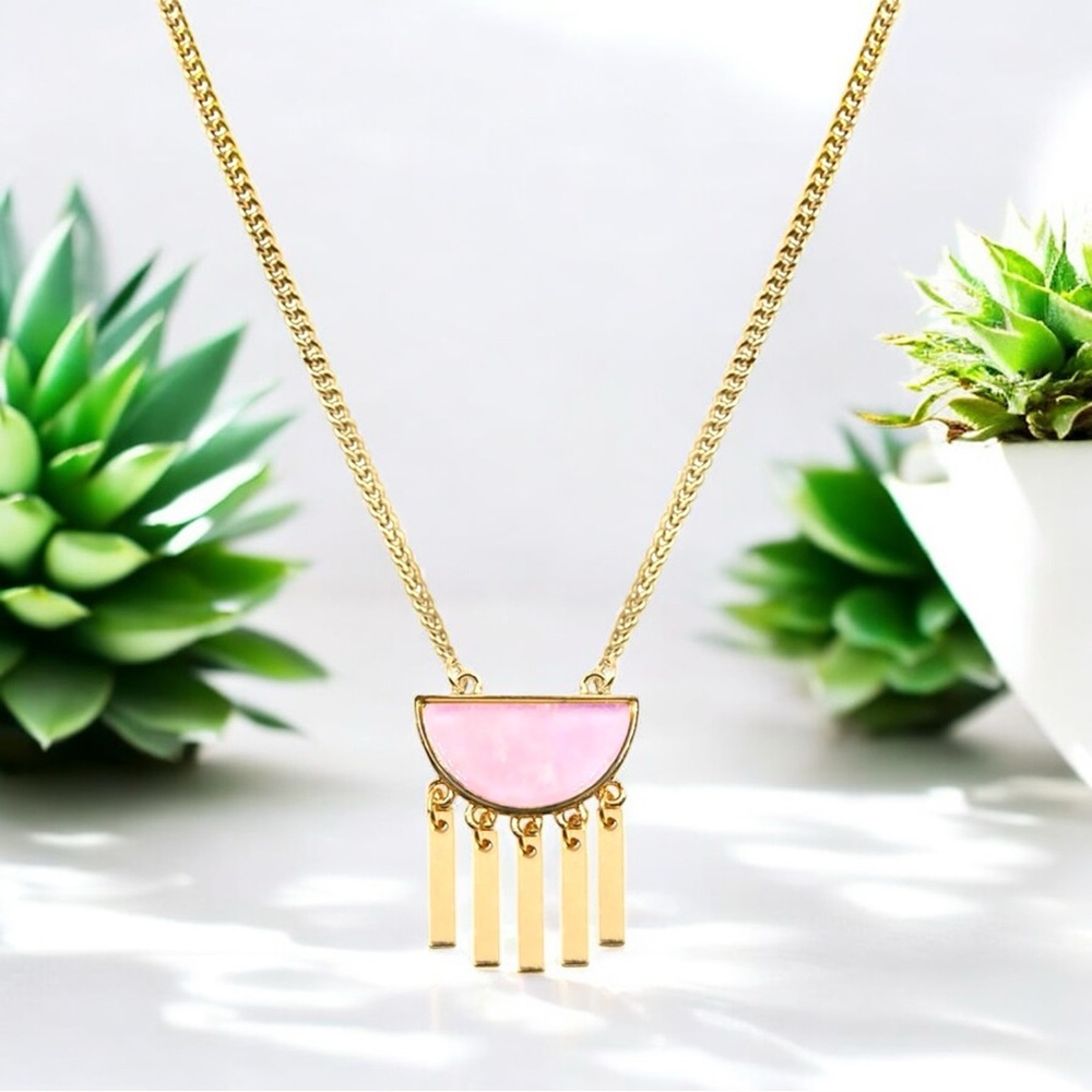 Kynsel Pink Quartz Gold Necklace with Fringe